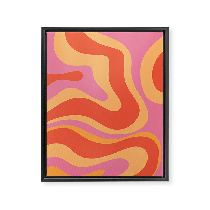Modern Retro Liquid Swirl Abstract Pattern Square in Vintage Pink and Orange Framed Canvas Print Gallery Image 8