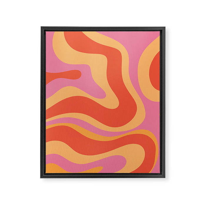 Modern Retro Liquid Swirl Abstract Pattern Square in Vintage Pink and Orange Framed Canvas Print Gallery Image 1