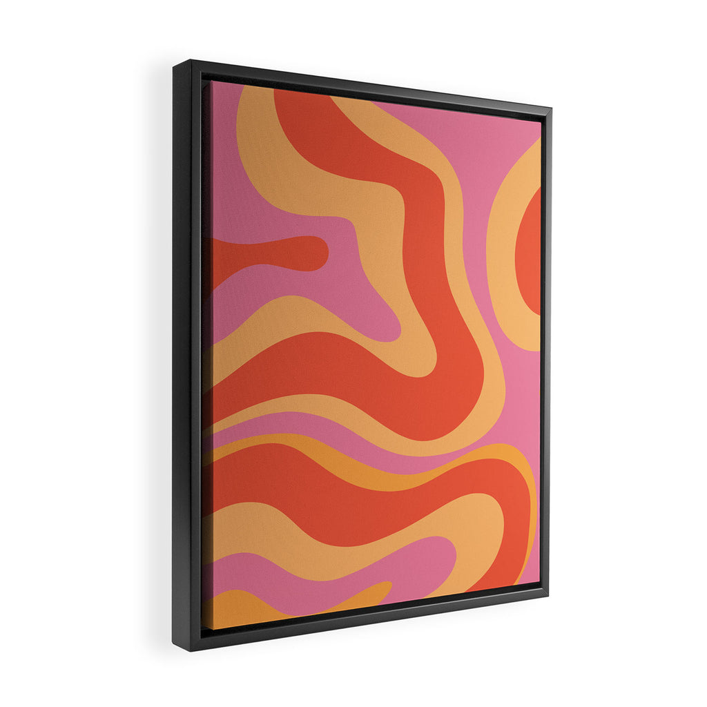 Modern Retro Liquid Swirl Abstract Pattern Square in Vintage Pink and Orange Framed Canvas Print Gallery Image 2