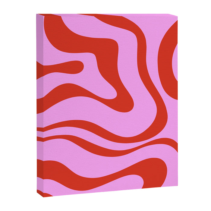 Modern Retro Liquid Swirl Abstract Pattern Square Red and Pink Canvas Print Gallery Image 1