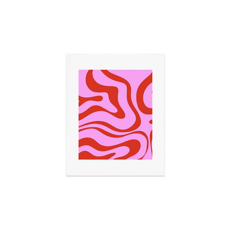 Modern Retro Liquid Swirl Abstract Pattern Square Red and Pink Art Print Gallery Image 1