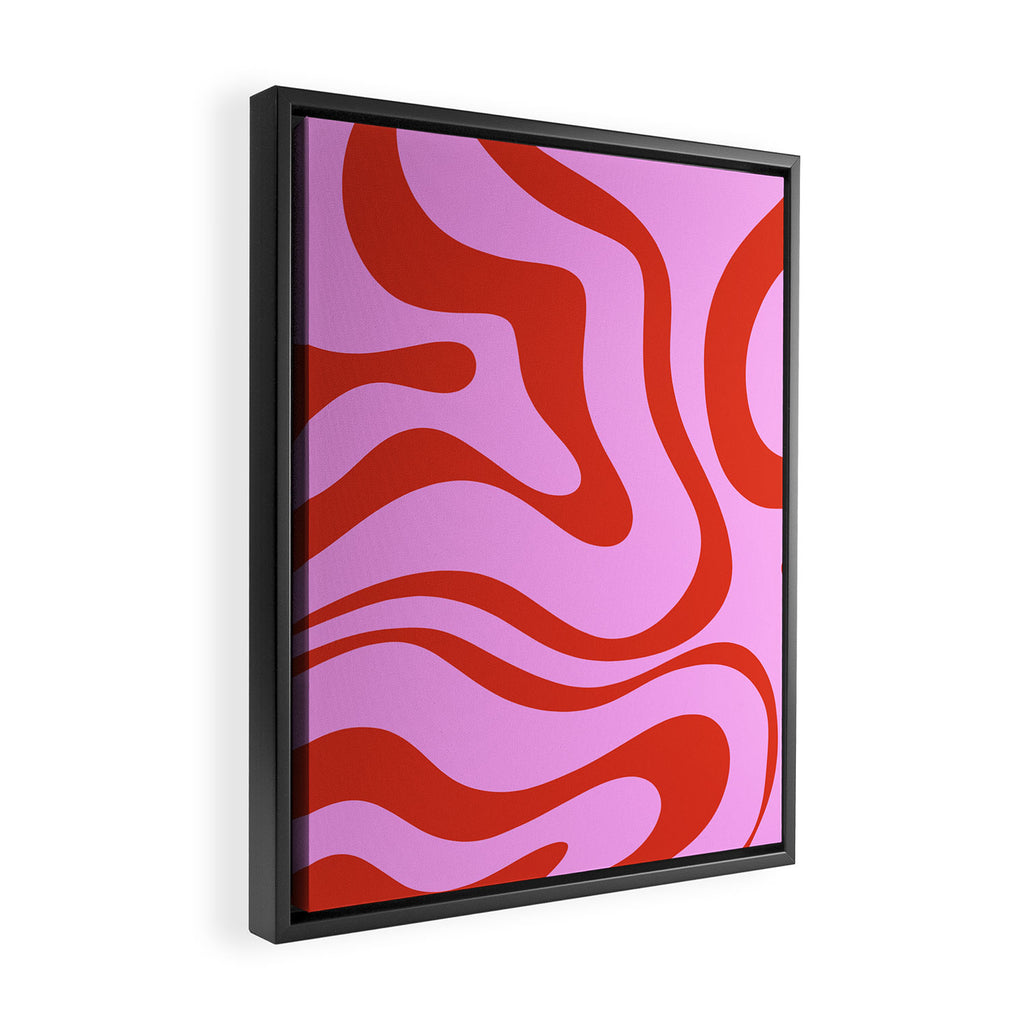 Modern Retro Liquid Swirl Abstract Pattern Square Red and Pink Framed Canvas Print Gallery Image 2