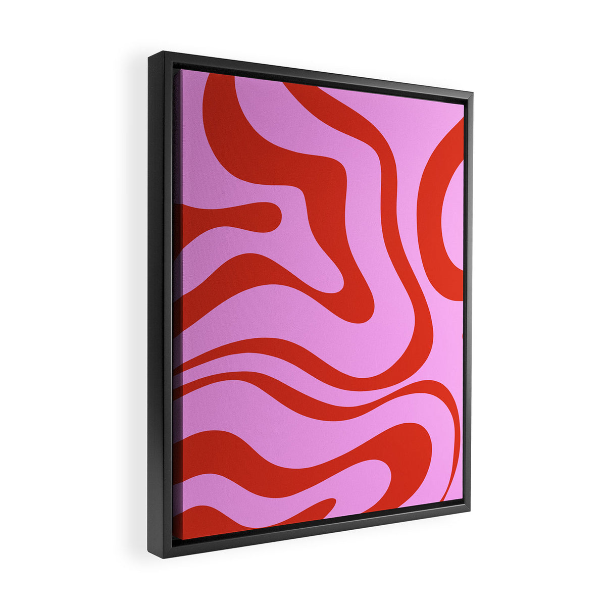 Modern Retro Liquid Swirl Abstract Pattern Square Red and Pink Framed Canvas Print Gallery Image 2
