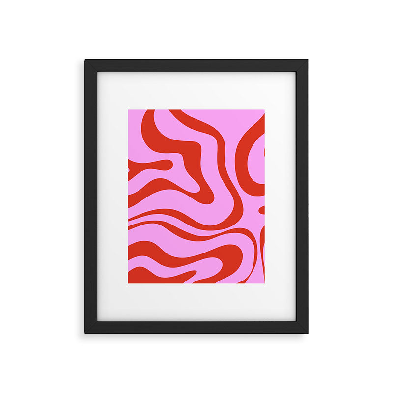 Modern Retro Liquid Swirl Abstract Pattern Square Red and Pink Framed Art Print Gallery Image 6