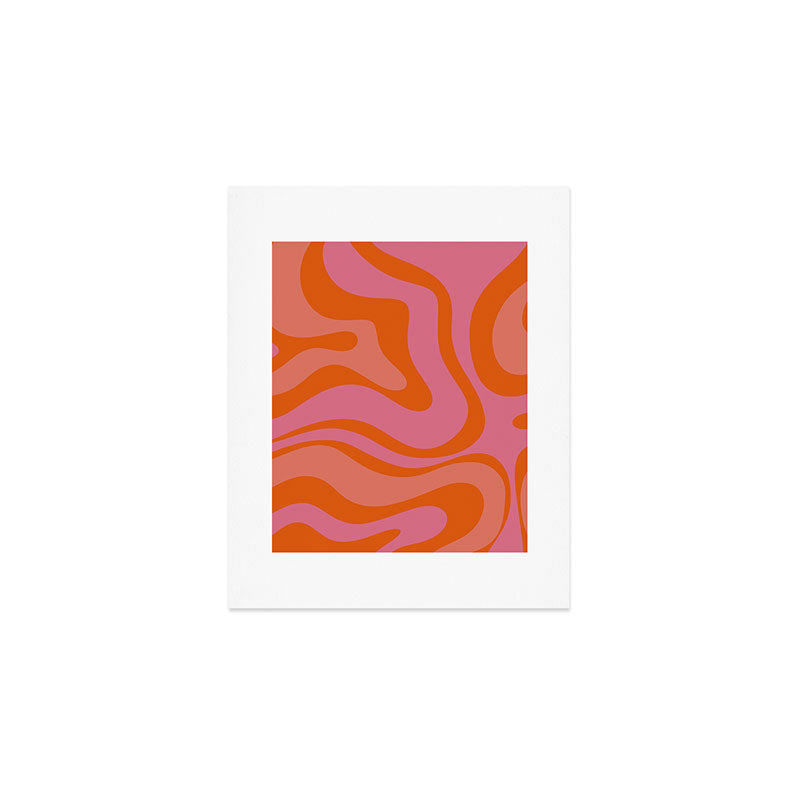 Modern Retro Liquid Swirl Abstract Pattern Square Thulian Pink Pumpkin Orange Art Print Gallery Image 1