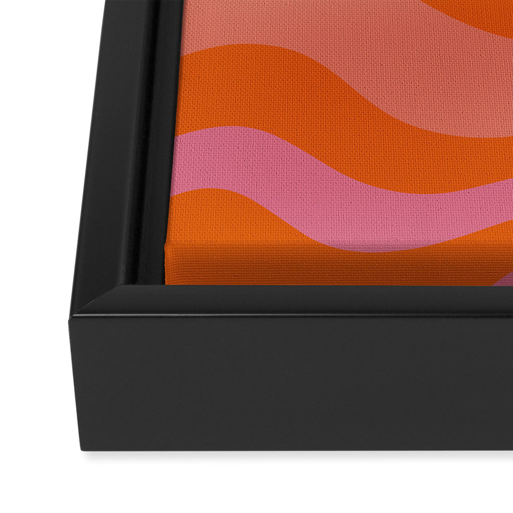 Modern Retro Liquid Swirl Abstract Pattern Square Thulian Pink Pumpkin Orange Framed Canvas Print Gallery Image 3
