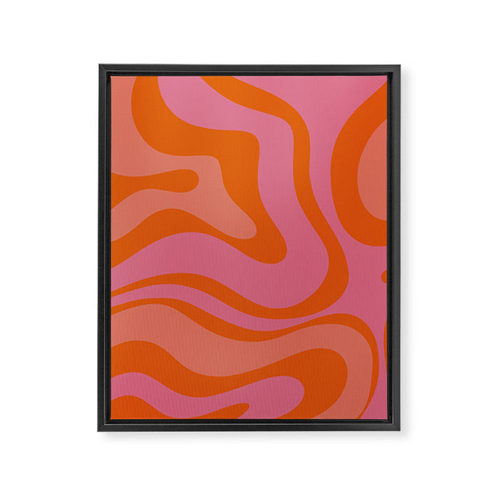 Modern Retro Liquid Swirl Abstract Pattern Square Thulian Pink Pumpkin Orange Framed Canvas Print Gallery Image 1