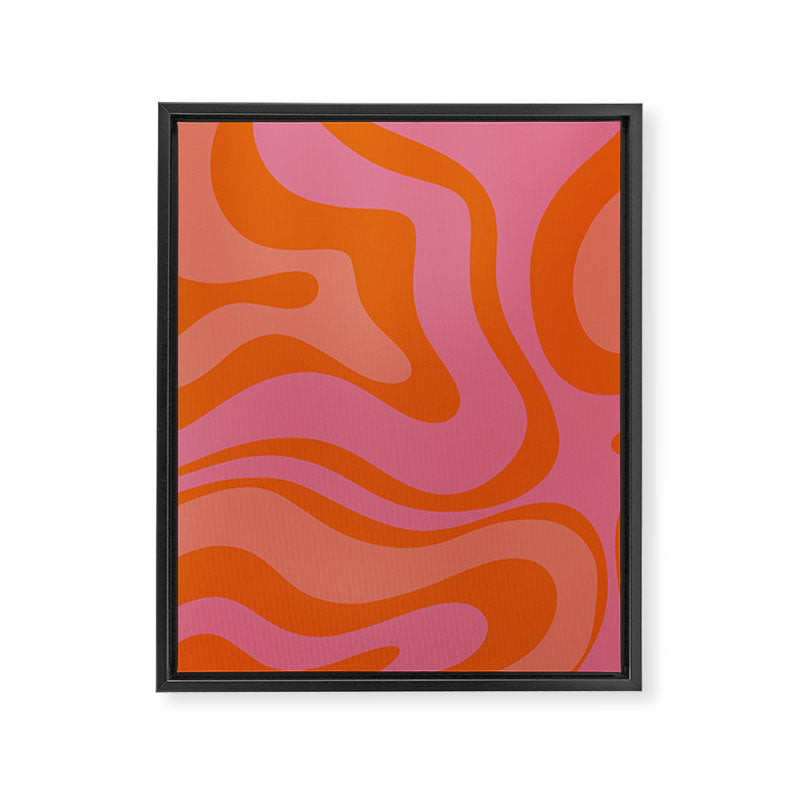 Modern Retro Liquid Swirl Abstract Pattern Square Thulian Pink Pumpkin Orange Framed Canvas Print Gallery Image 8
