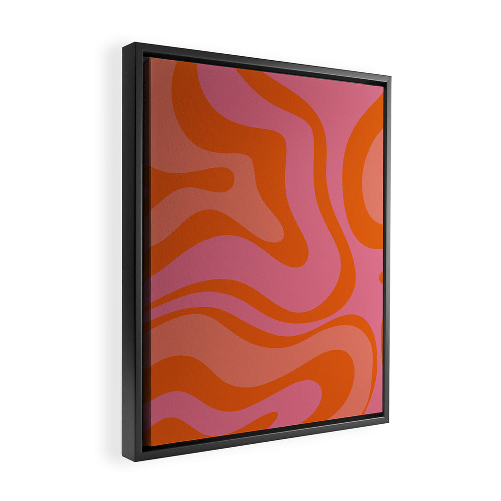 Modern Retro Liquid Swirl Abstract Pattern Square Thulian Pink Pumpkin Orange Framed Canvas Print Gallery Image 2