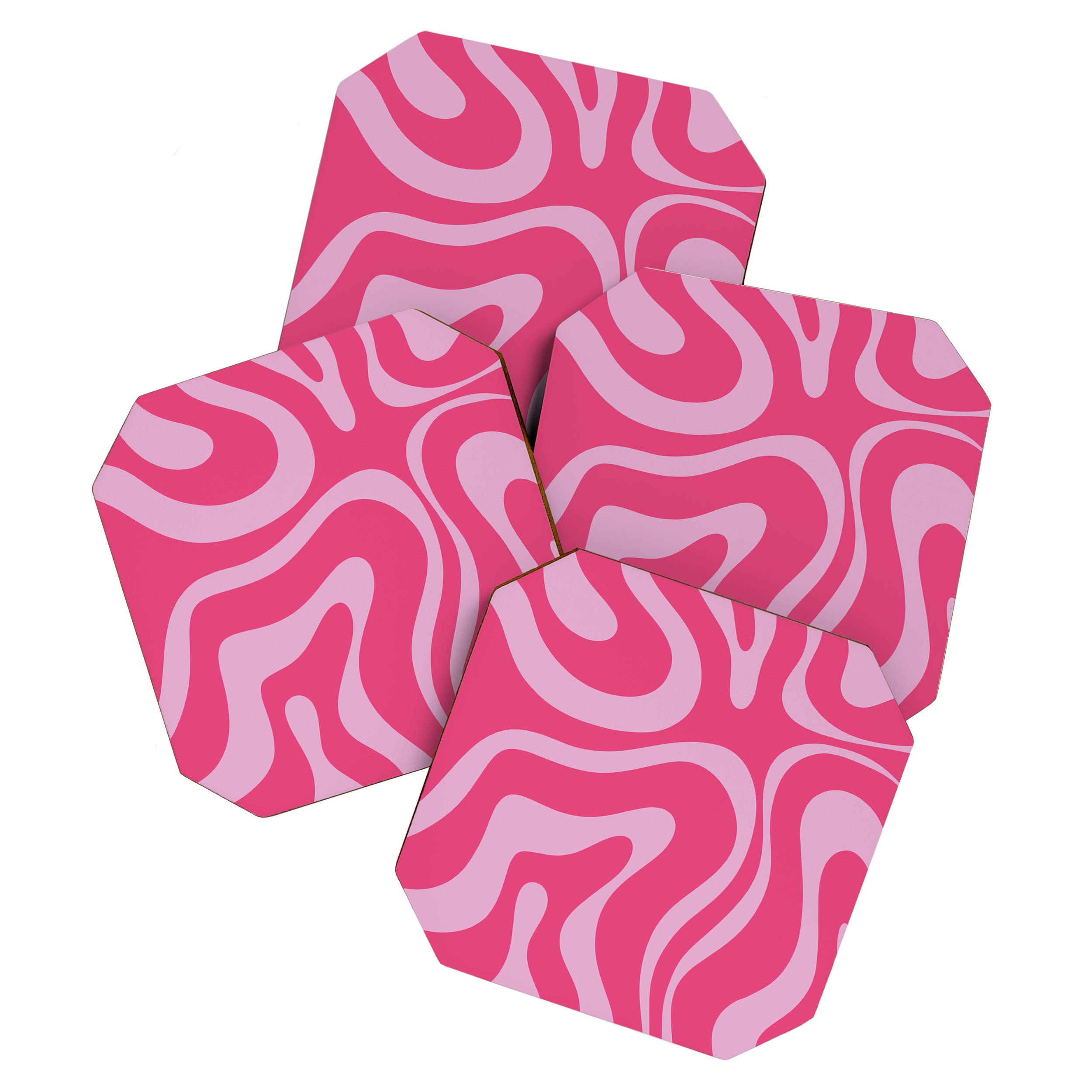 Modern Retro Liquid Swirl Abstract Pattern Vertical in Double Hot Pink  Coaster Gallery Image 1