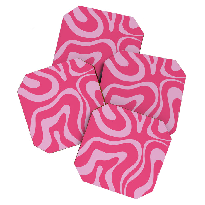 Modern Retro Liquid Swirl Abstract Pattern Vertical in Double Hot Pink  Coaster Gallery Image 1