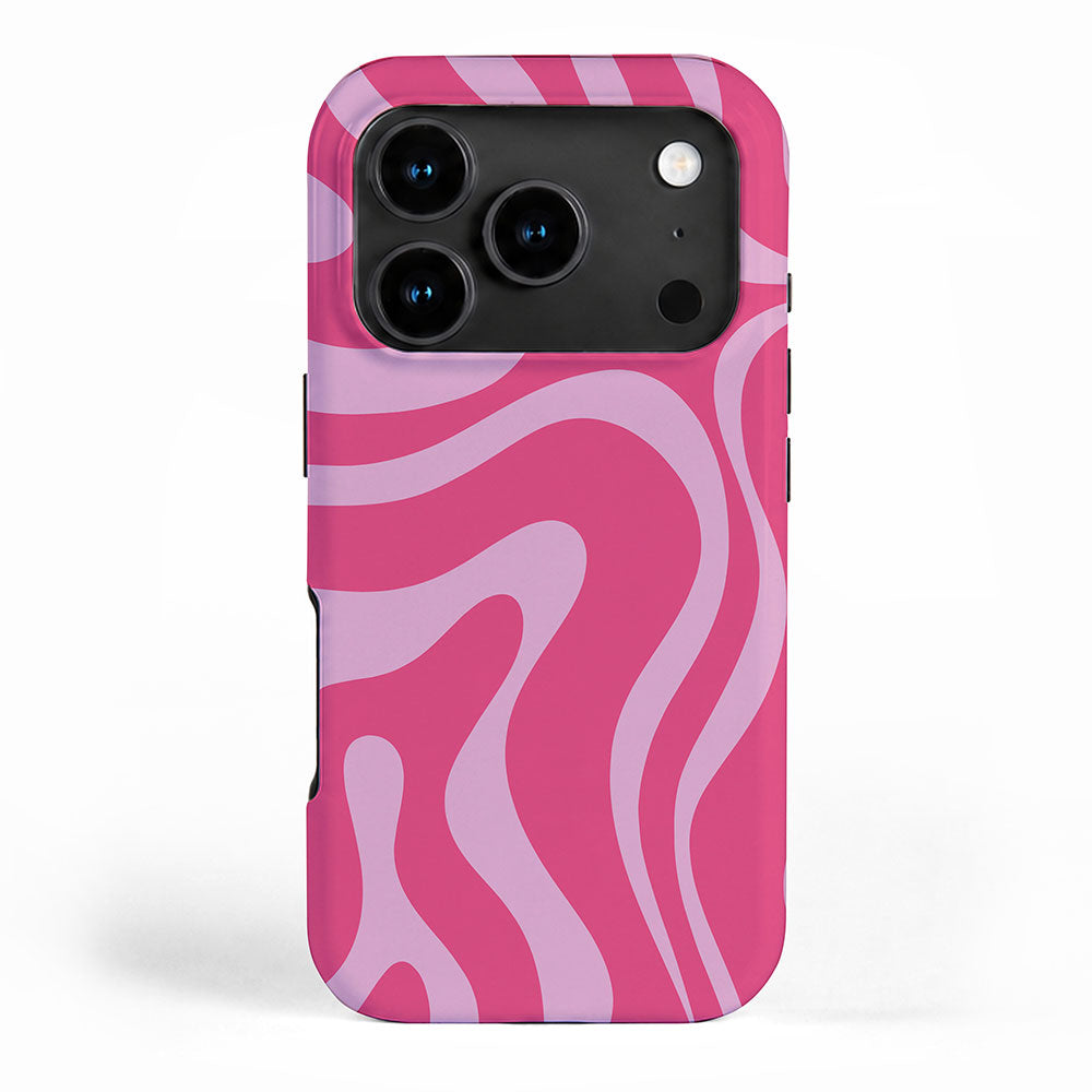 Modern Retro Liquid Swirl Abstract Pattern Vertical in Double Hot Pink  iPhone Case Gallery Image 1