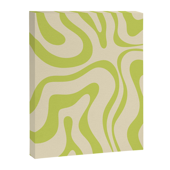Modern Retro Liquid Swirl Abstract Pattern Vertical in Light Lime Linden Green Beige Canvas Print Gallery Image 1