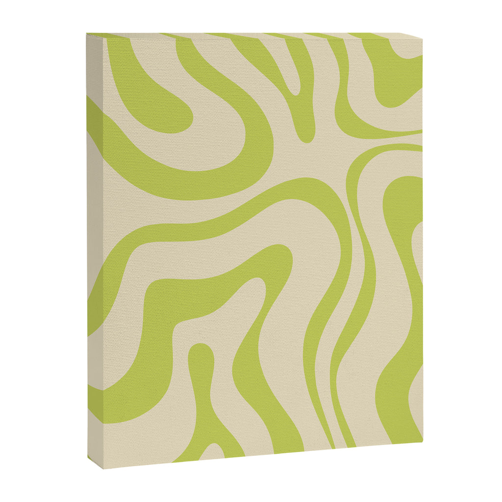 Modern Retro Liquid Swirl Abstract Pattern Vertical in Light Lime Linden Green Beige Canvas Print Gallery Image 6