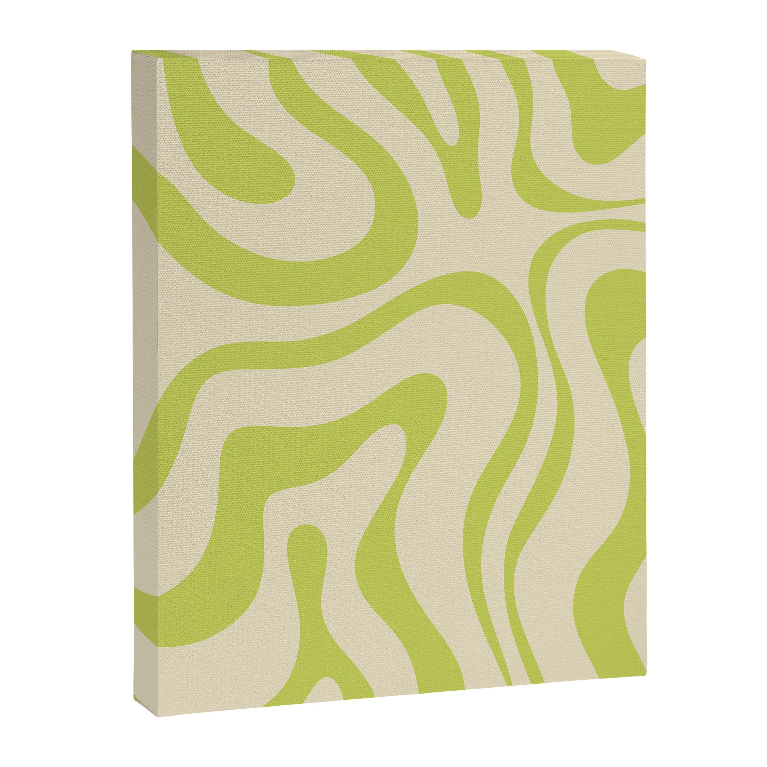 Modern Retro Liquid Swirl Abstract Pattern Vertical in Light Lime Linden Green Beige Canvas Print Gallery Image 6