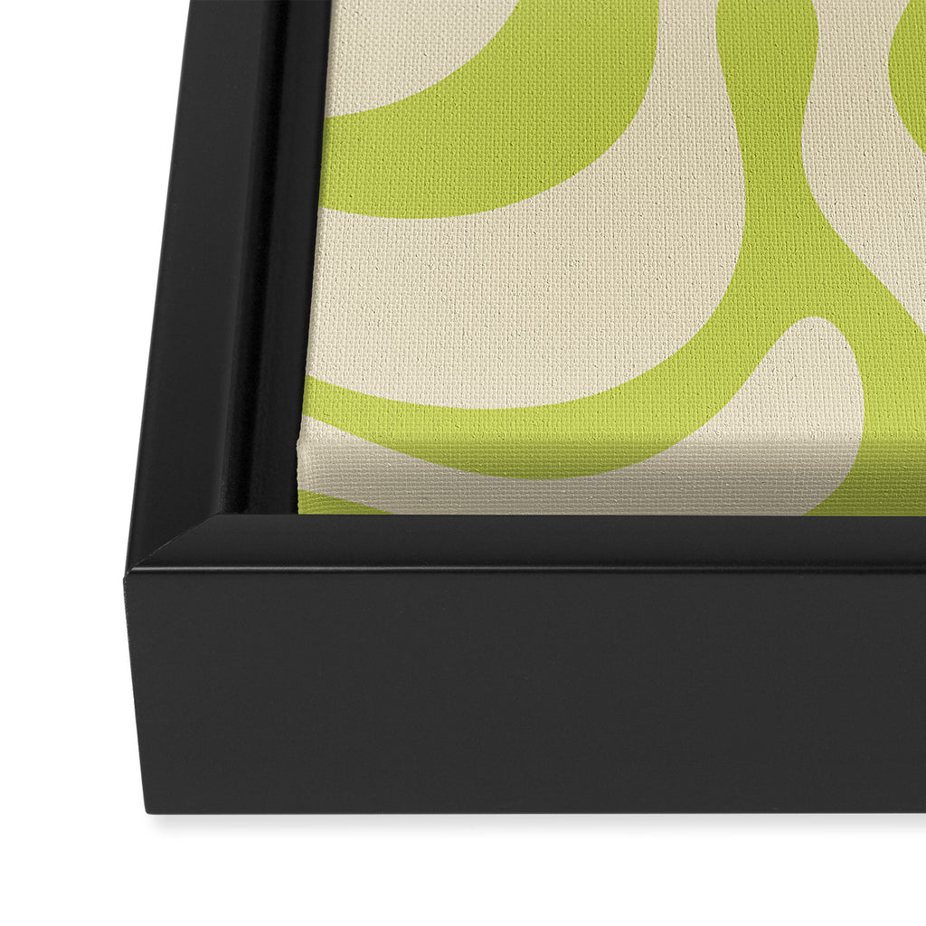 Modern Retro Liquid Swirl Abstract Pattern Vertical in Light Lime Linden Green Beige Framed Canvas Print Gallery Image 3