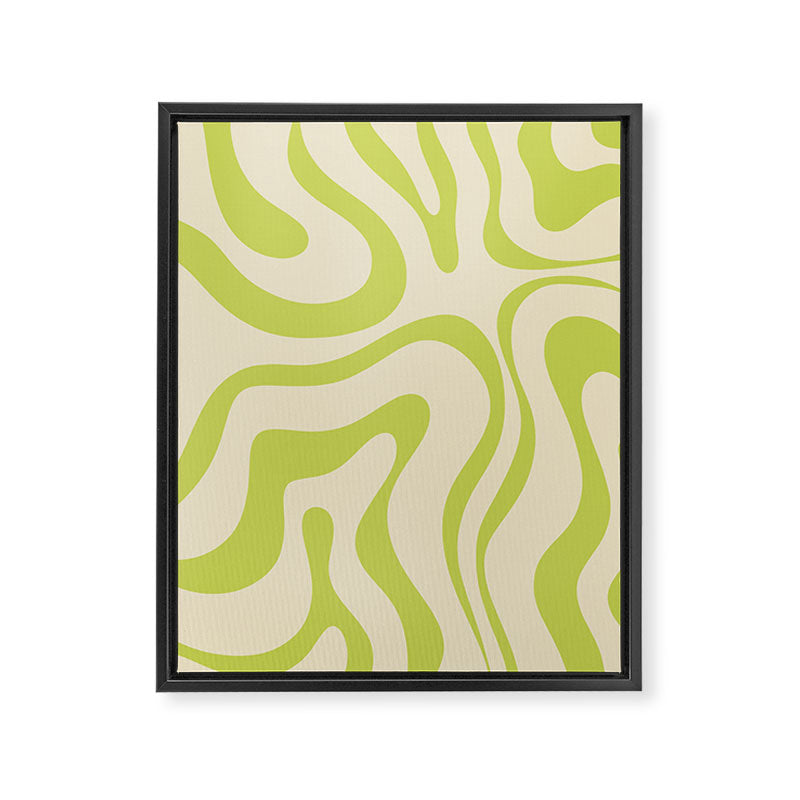 Modern Retro Liquid Swirl Abstract Pattern Vertical in Light Lime Linden Green Beige Framed Canvas Print Gallery Image 6