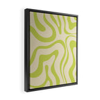 Modern Retro Liquid Swirl Abstract Pattern Vertical in Light Lime Linden Green Beige Framed Canvas Print Gallery Image 2