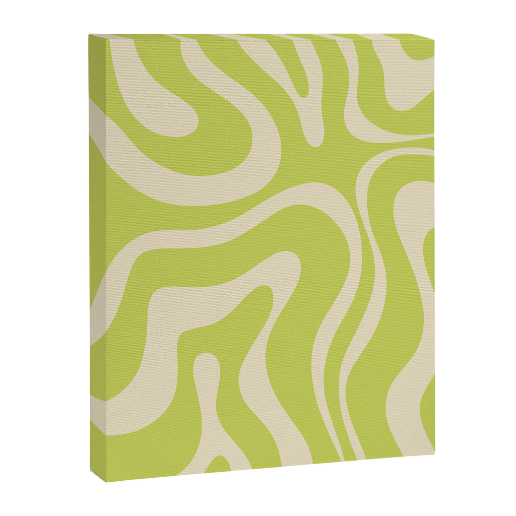 Modern Retro Liquid Swirl Abstract Pattern Vertical Light Lime Linden Green and Beige Canvas Print Gallery Image 6