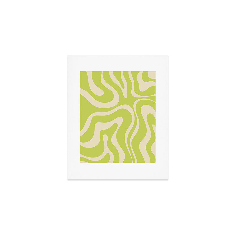 Modern Retro Liquid Swirl Abstract Pattern Vertical Light Lime Linden Green and Beige Art Print Gallery Image 1