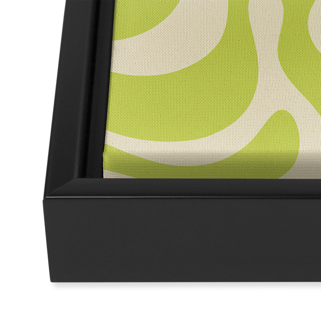 Modern Retro Liquid Swirl Abstract Pattern Vertical Light Lime Linden Green and Beige Framed Canvas Print Gallery Image 3