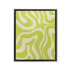 Modern Retro Liquid Swirl Abstract Pattern Vertical Light Lime Linden Green and Beige Framed Canvas Print Gallery Image 6