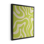 Modern Retro Liquid Swirl Abstract Pattern Vertical Light Lime Linden Green and Beige Framed Canvas Print Gallery Image 2
