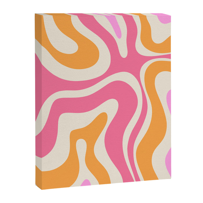 Modern Retro Liquid Swirl Abstract Pattern Vertical Pink and Orange Canvas Print Gallery Image 1