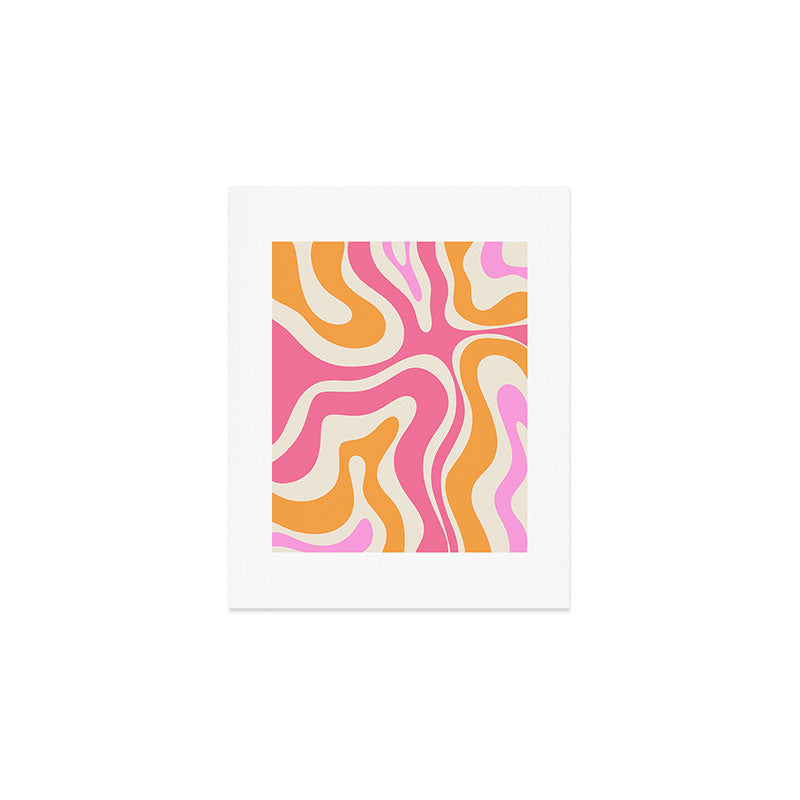 Modern Retro Liquid Swirl Abstract Pattern Vertical Pink and Orange Art Print Gallery Image 1