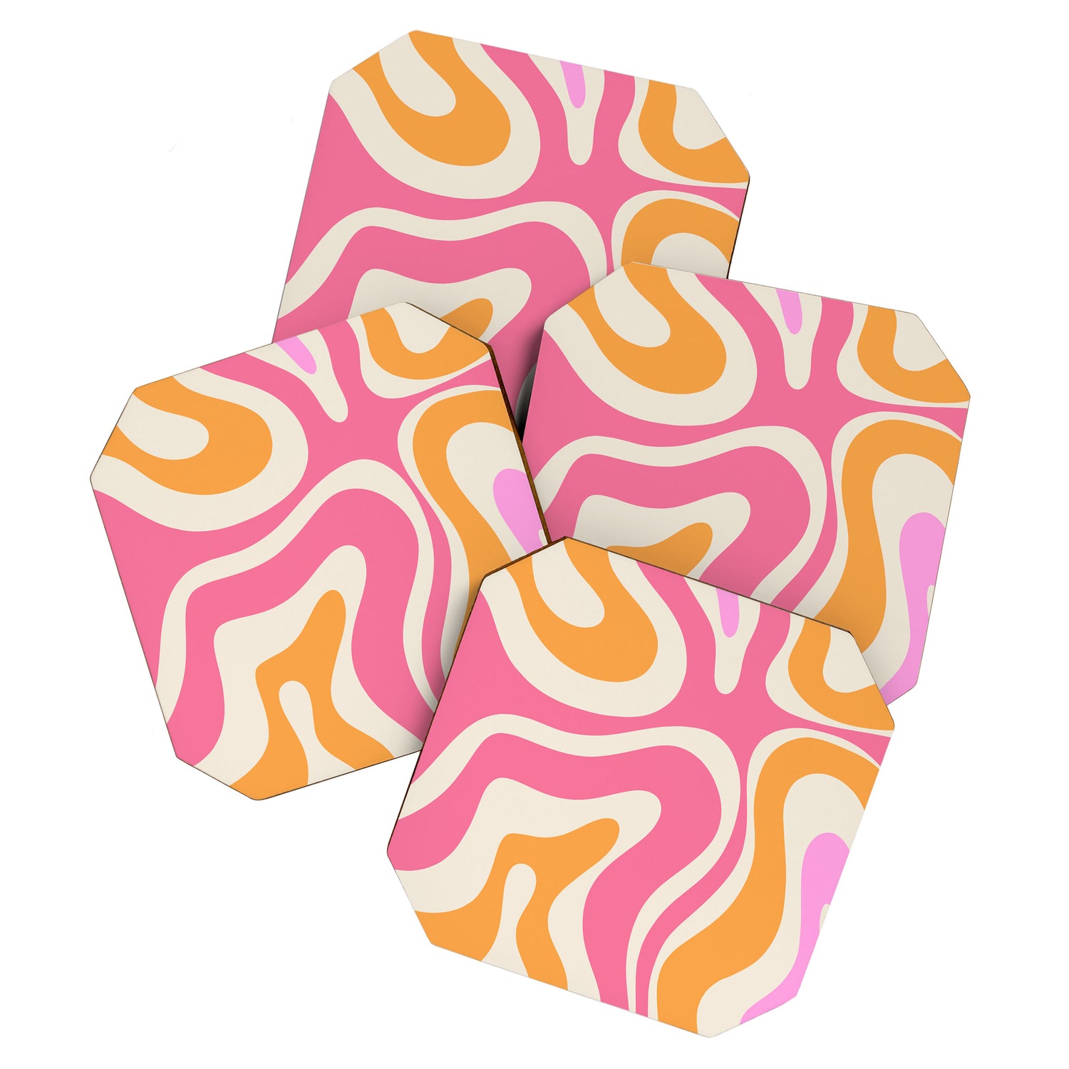 Modern Retro Liquid Swirl Abstract Pattern Vertical Pink and Orange Coaster Gallery Image 1