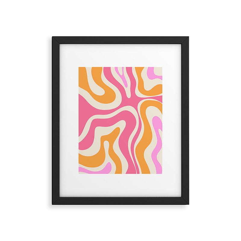 Modern Retro Liquid Swirl Abstract Pattern Vertical Pink and Orange Framed Art Print Gallery Image 5