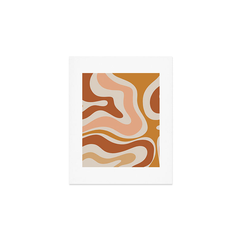 Modern Retro Liquid Swirl Abstract Square in Terracotta Earth Tones Art Print Gallery Image 1
