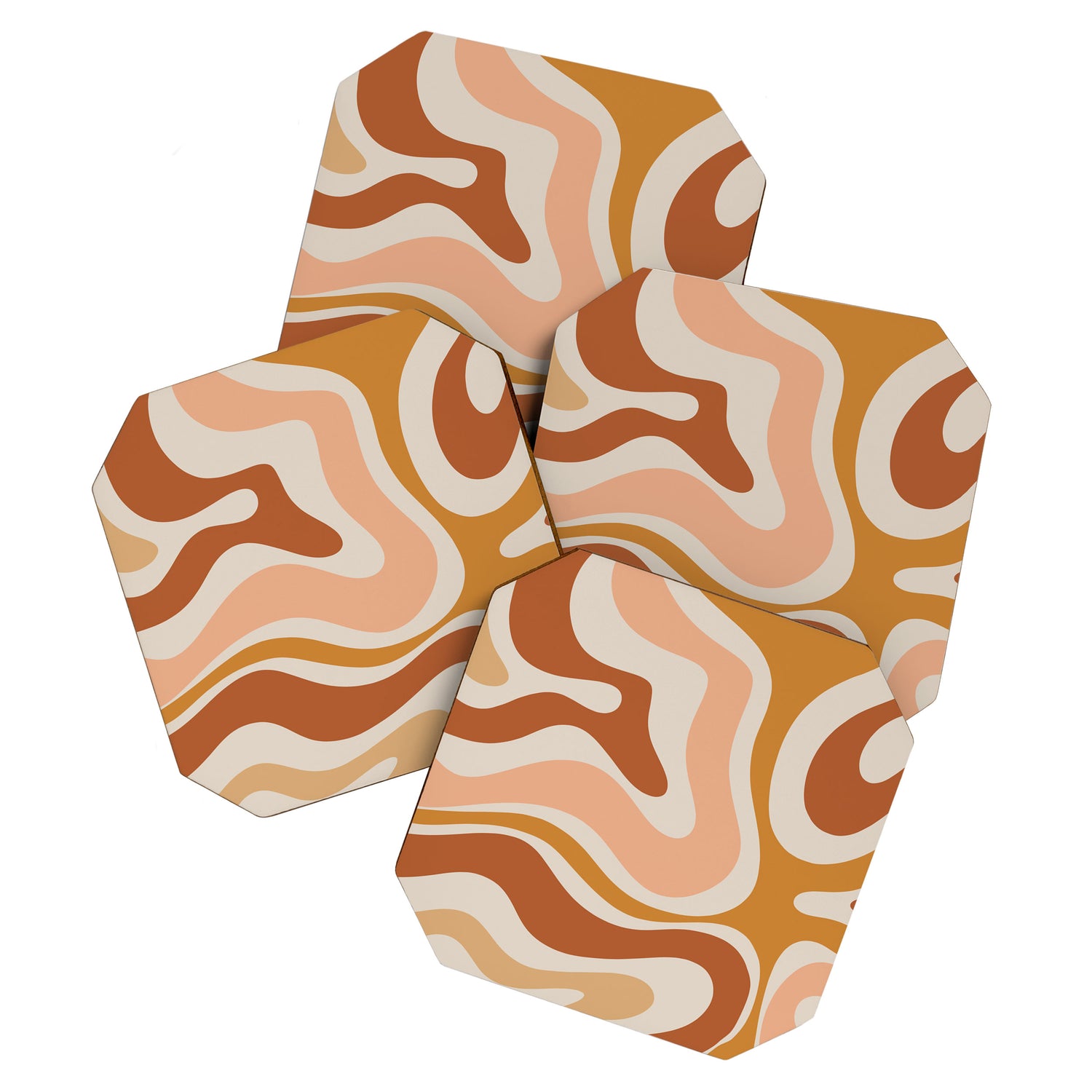 Modern Retro Liquid Swirl Abstract Square in Terracotta Earth Tones Coaster Gallery Image 1