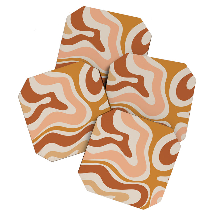 Modern Retro Liquid Swirl Abstract Square in Terracotta Earth Tones Coaster Gallery Image 1