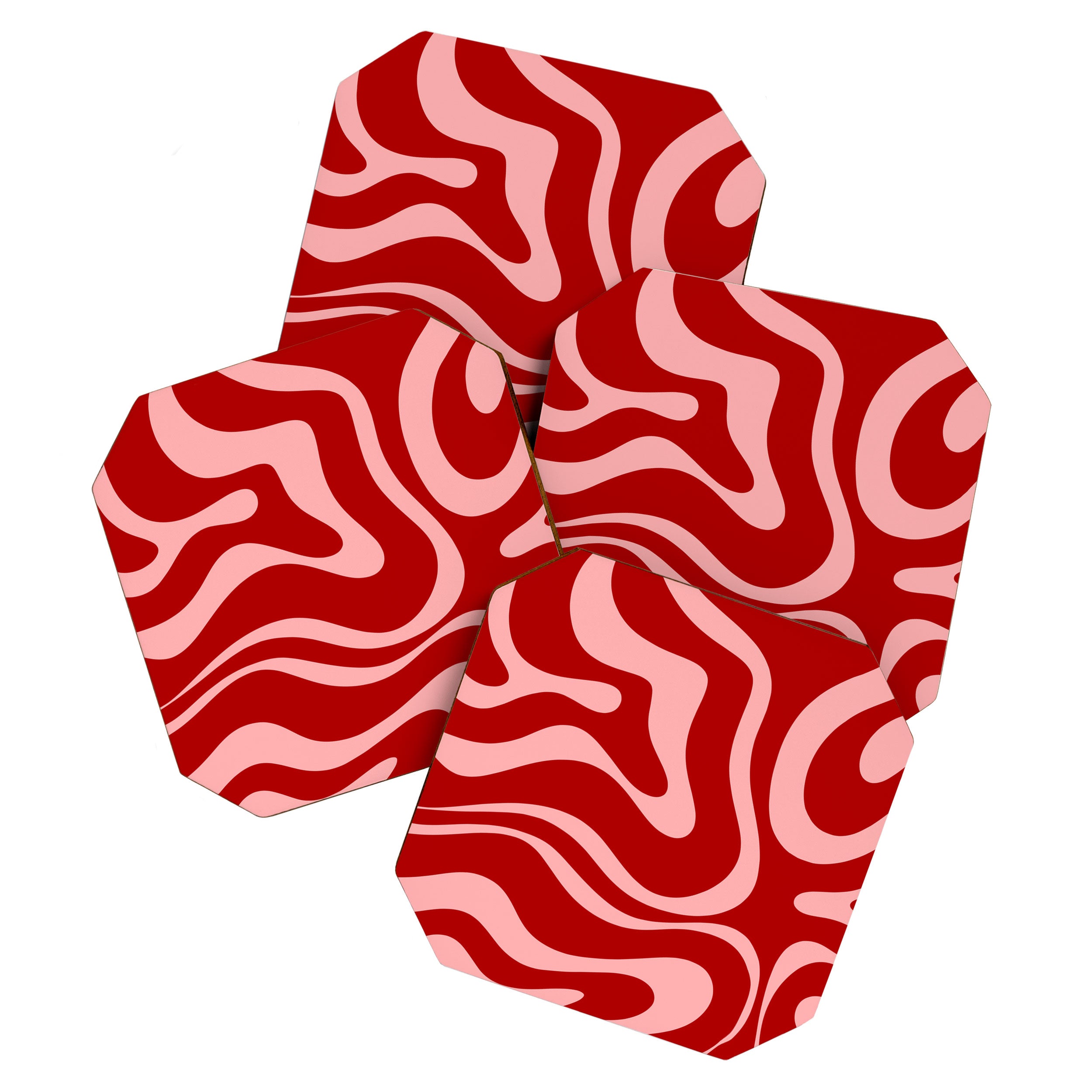 Modern Retro Liquid Swirl Fluid Abstract Bold Red and Pink Coaster Gallery Image 1