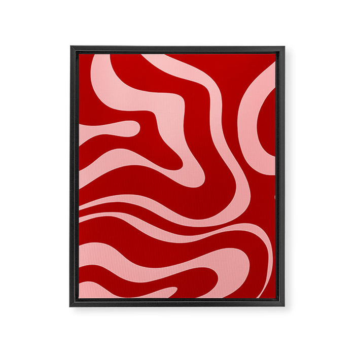 Modern Retro Liquid Swirl Fluid Abstract Bold Red and Pink Framed Canvas Print Gallery Image 1