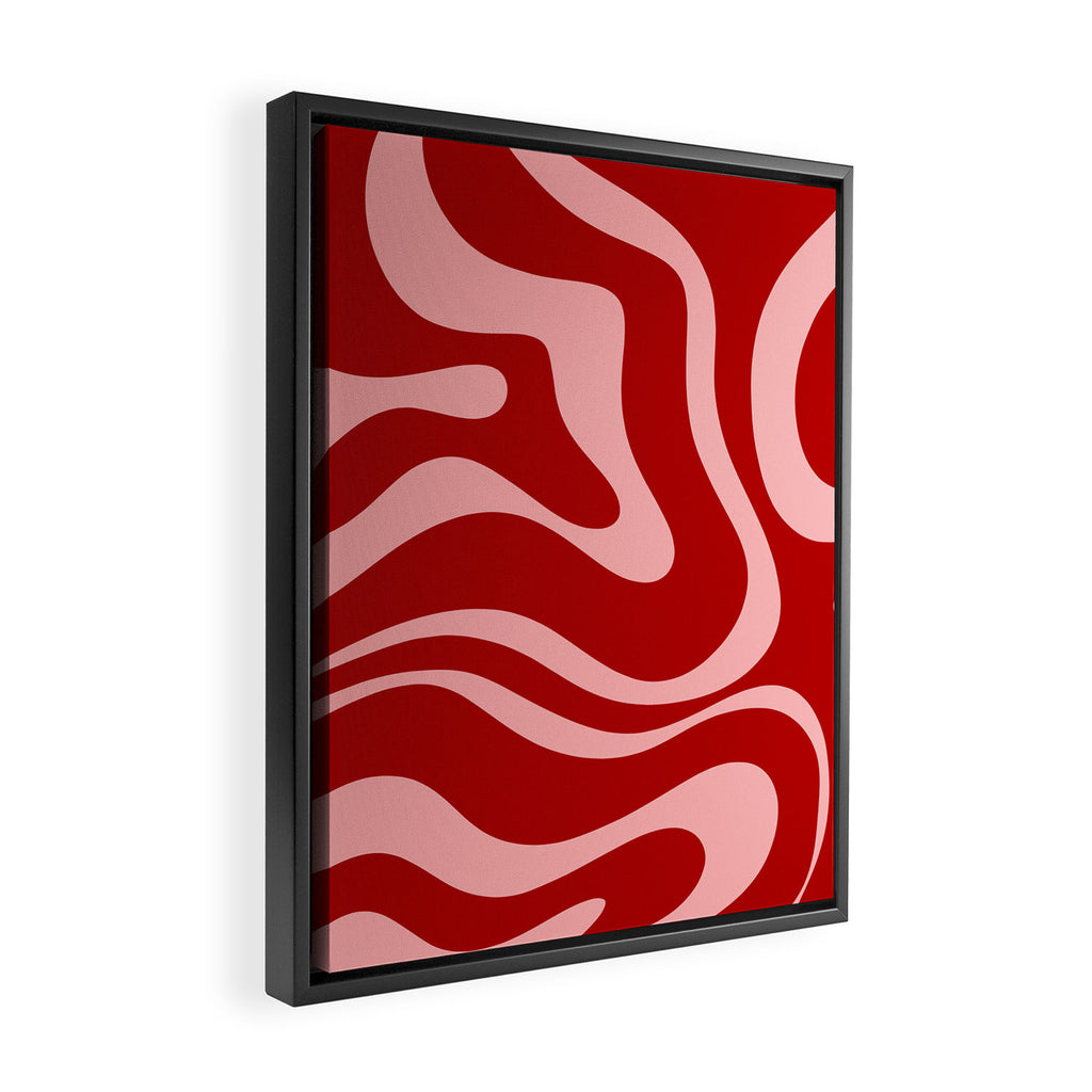 Modern Retro Liquid Swirl Fluid Abstract Bold Red and Pink Framed Canvas Print Gallery Image 2