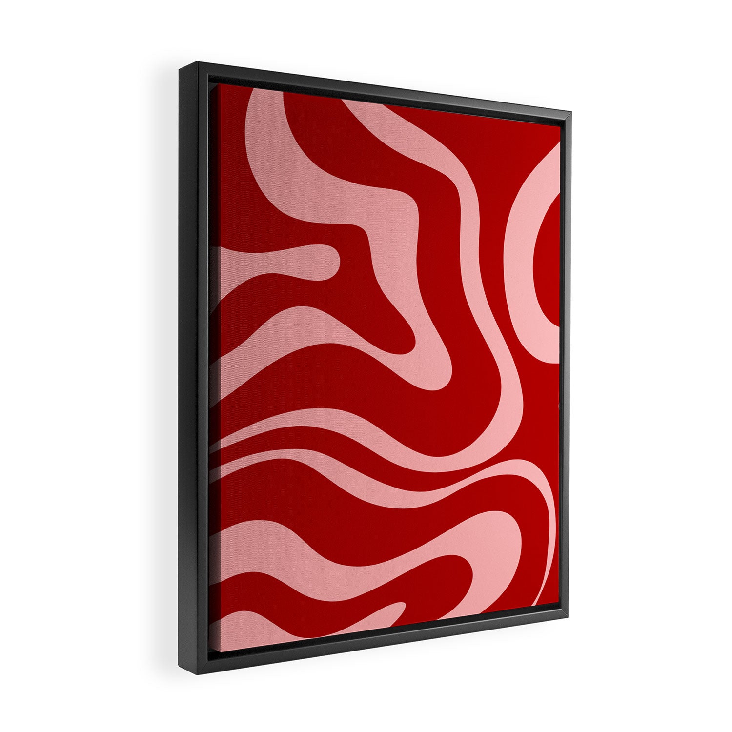Modern Retro Liquid Swirl Fluid Abstract Bold Red and Pink Framed Canvas Print Gallery Image 2
