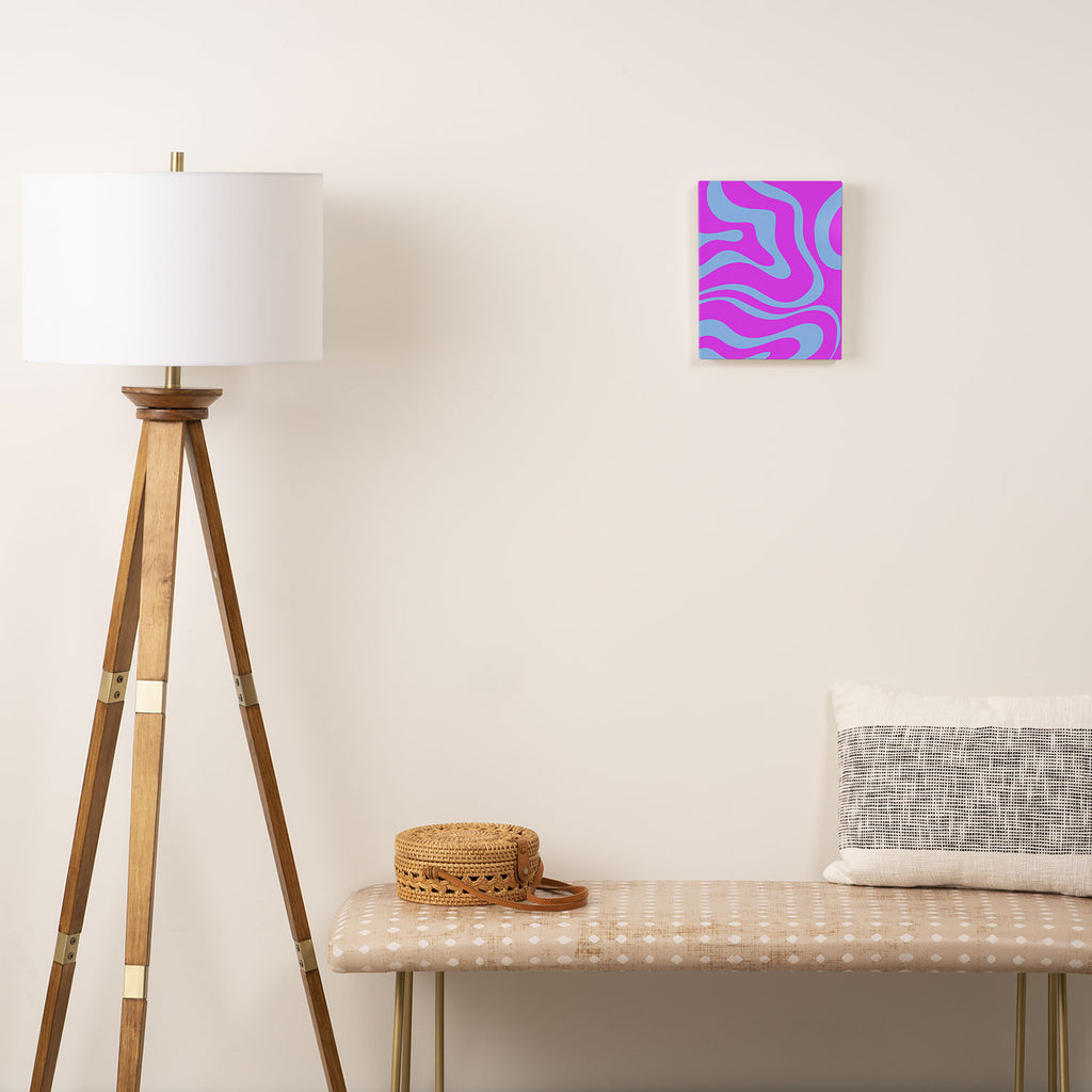 Modern Retro Liquid Swirl Fluid Abstract Pattern Bright Violet and Blue Canvas Print Gallery Image 2