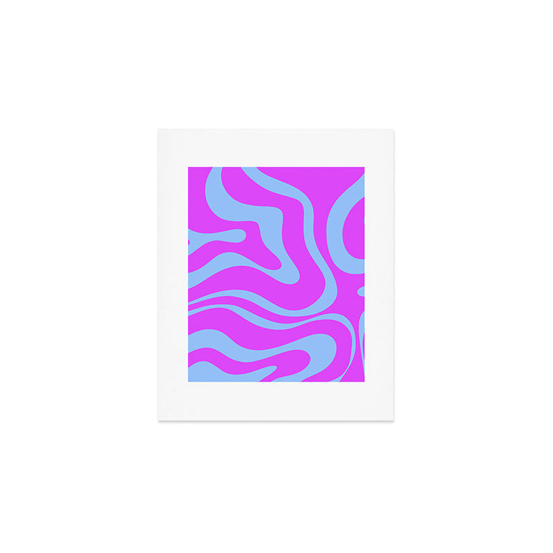 Modern Retro Liquid Swirl Fluid Abstract Pattern Bright Violet and Blue Art Print Gallery Image 1