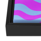 Modern Retro Liquid Swirl Fluid Abstract Pattern Bright Violet and Blue Framed Canvas Print Gallery Image 3