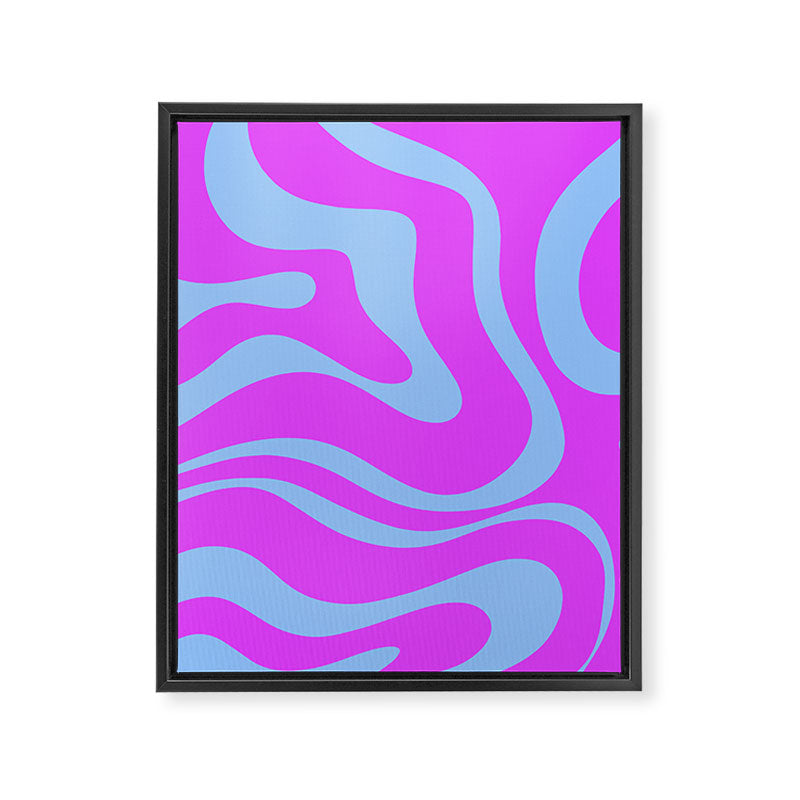 Modern Retro Liquid Swirl Fluid Abstract Pattern Bright Violet and Blue Framed Canvas Print Gallery Image 8