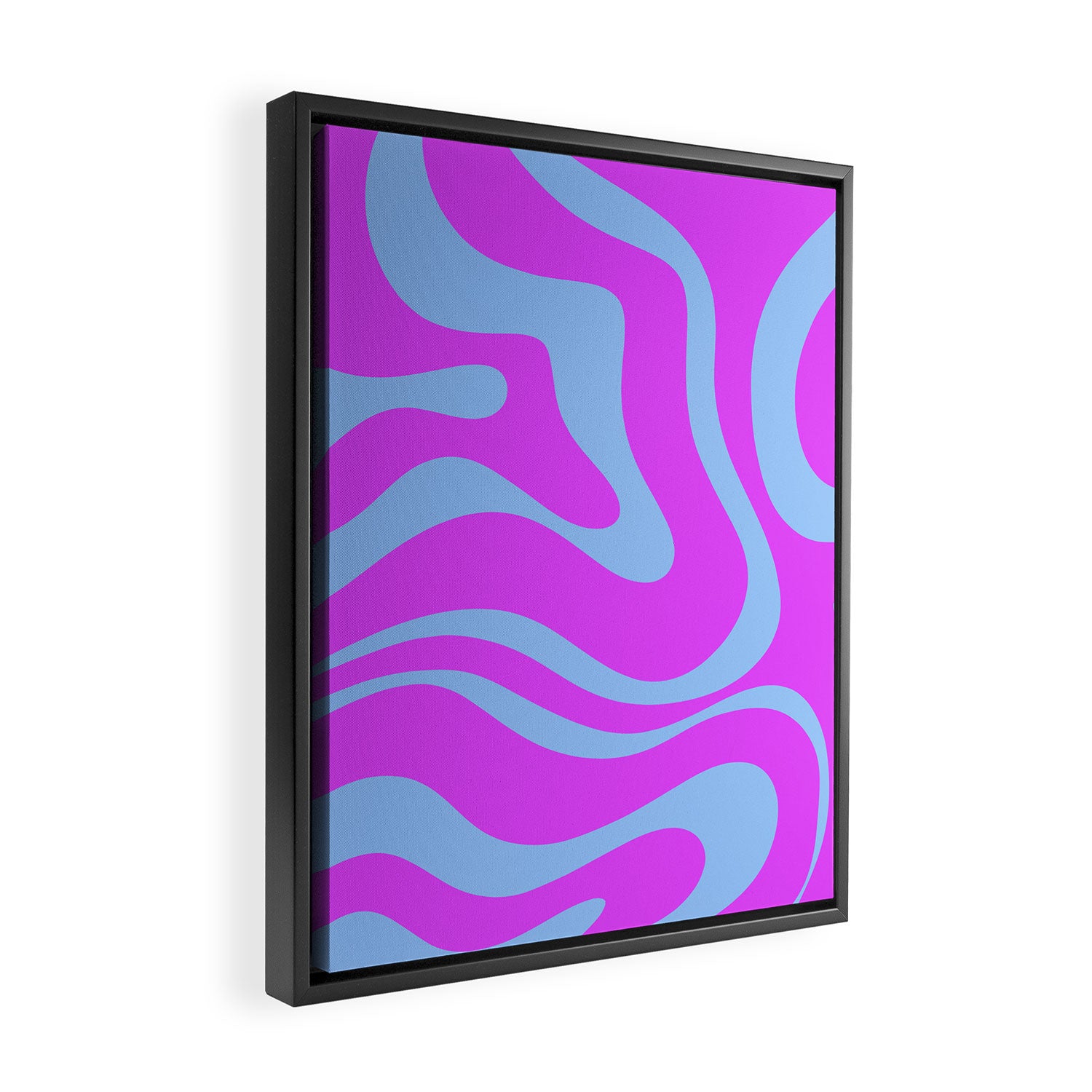 Modern Retro Liquid Swirl Fluid Abstract Pattern Bright Violet and Blue Framed Canvas Print Gallery Image 2