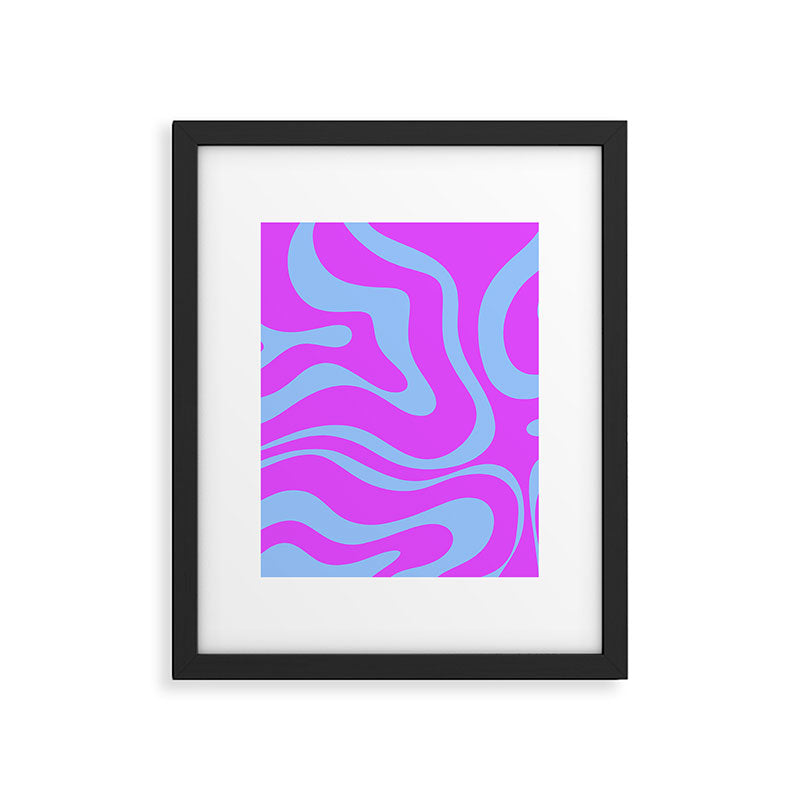 Modern Retro Liquid Swirl Fluid Abstract Pattern Bright Violet and Blue Framed Art Print Gallery Image 6