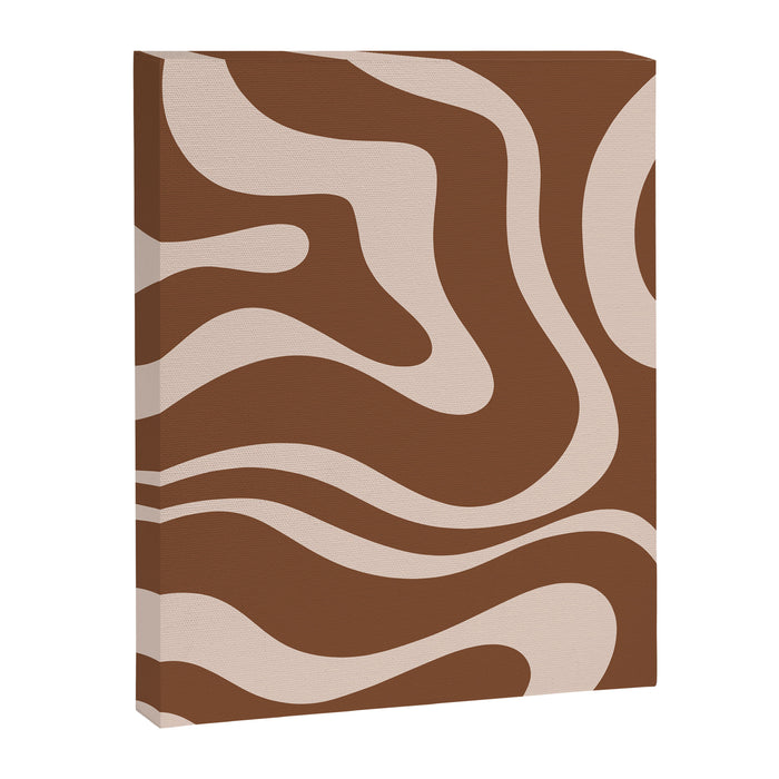 Modern Retro Liquid Swirl Fluid Abstract Pattern in Brown Canvas Print Gallery Image 1