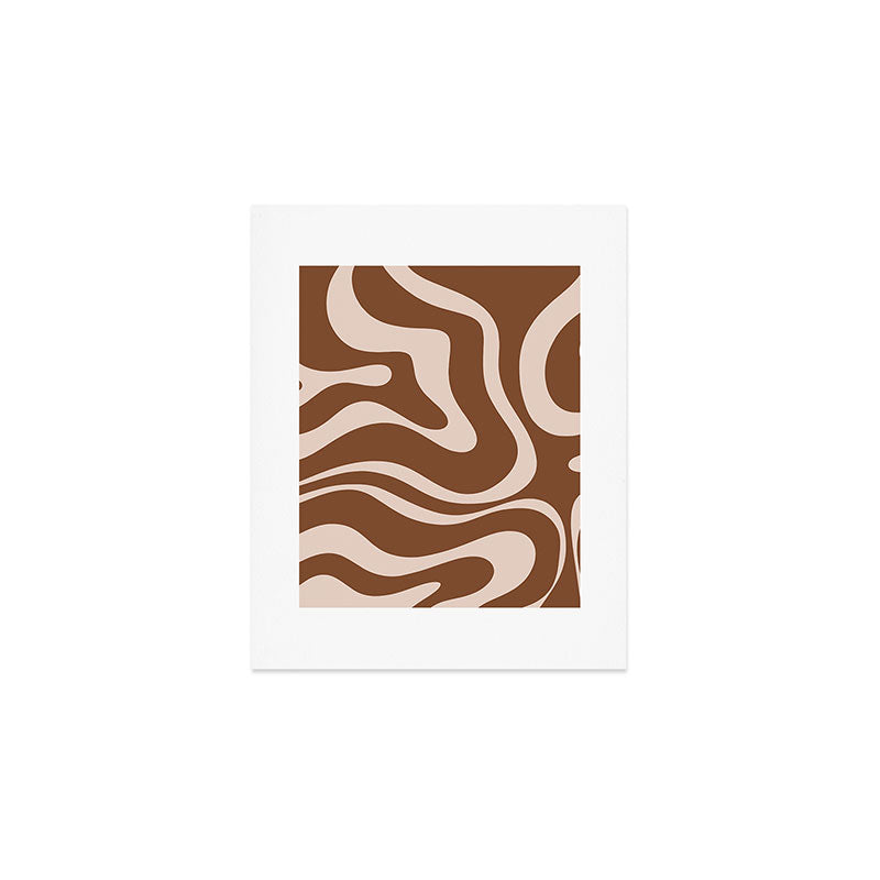 Modern Retro Liquid Swirl Fluid Abstract Pattern in Brown Art Print Gallery Image 1