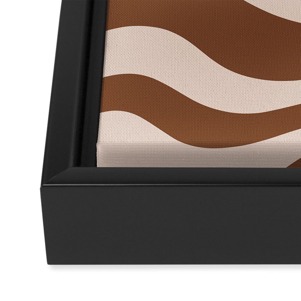 Modern Retro Liquid Swirl Fluid Abstract Pattern in Brown Framed Canvas Print Gallery Image 3