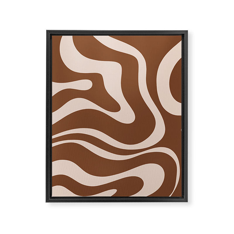 Modern Retro Liquid Swirl Fluid Abstract Pattern in Brown Framed Canvas Print Gallery Image 8