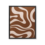 Modern Retro Liquid Swirl Fluid Abstract Pattern in Brown Framed Canvas Print Gallery Image 8