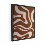 Modern Retro Liquid Swirl Fluid Abstract Pattern in Brown Framed Canvas Print Gallery Image 2